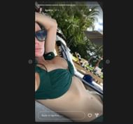 Kurt Busch's girlfriend, Lyda Moore, poolside on a sunbed. Source: via Instagram @ligerlou